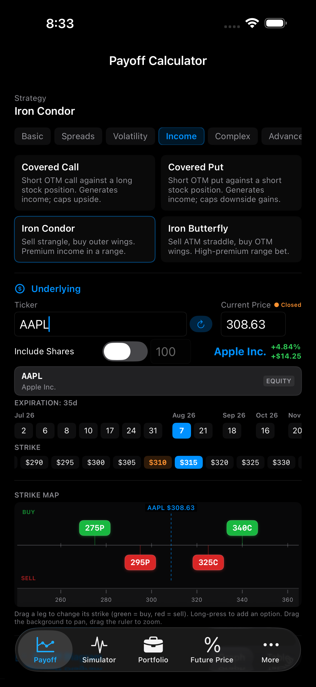 OptionsDesk for iPhone — Payoff