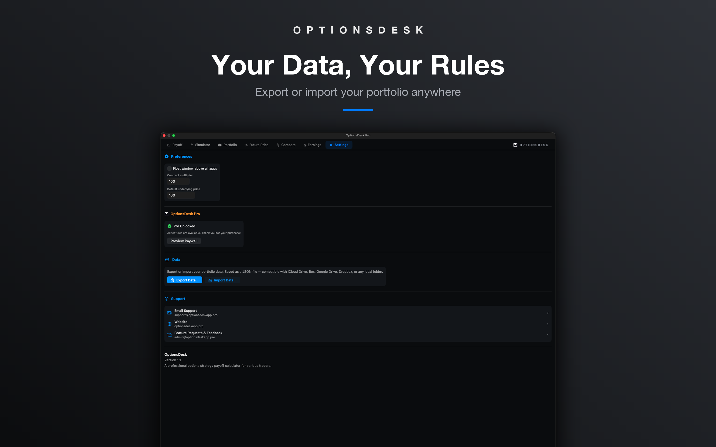 OptionsDesk Mac — Settings